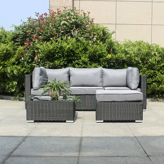 Gartenmöbel-Set Poly Rattan Garnitur 3 Sitzplätze, mit Hocker + Tisch