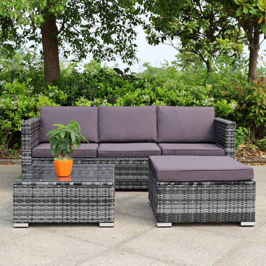 TOP ANGEBOT: Polyrattan Gartenmöbel Lounge Set Sitzgruppe Garnitur mit Hocker & Tisch