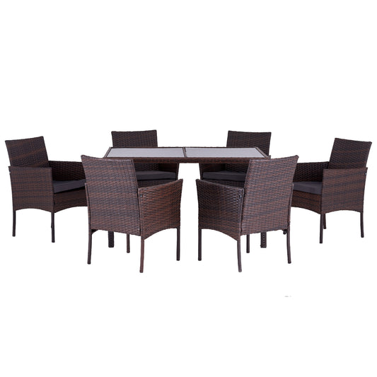 7-teiliges Polyrattan Gartenmöbel Set für 6 Personen inkl. Gartentisch