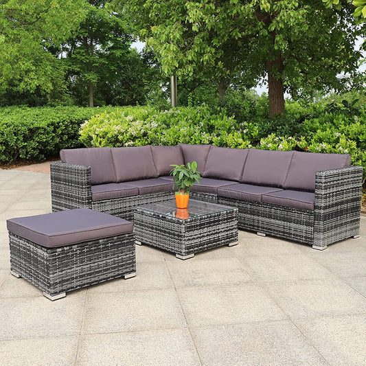 Polyrattan Gartenmöbel Lounge Set Sitzgruppe 6 Sitze m. Hocker+Tisch