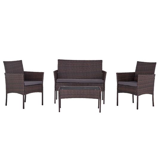 4-teiliges Polyrattan Gartenmöbel-Set für 4 Personen inkl. Gartentisch