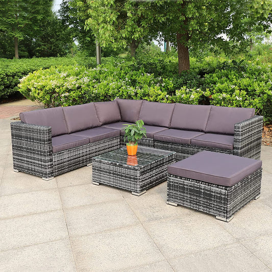 Polyrattan Gartenmöbel Lounge Set Sitzgruppe 6 Sitze m. Hocker+Tisch